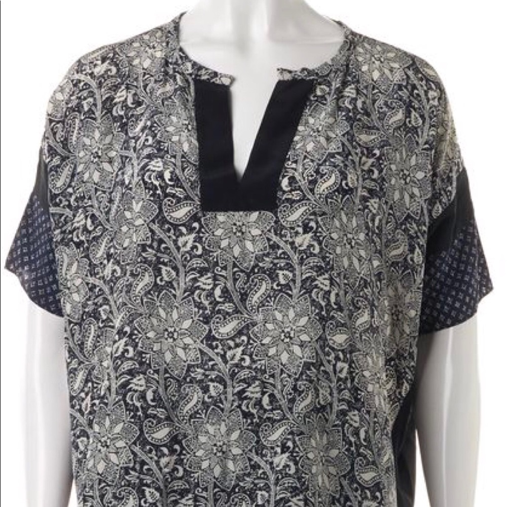 Rebecca Taylor Navy Patterned Colorblock Top 4